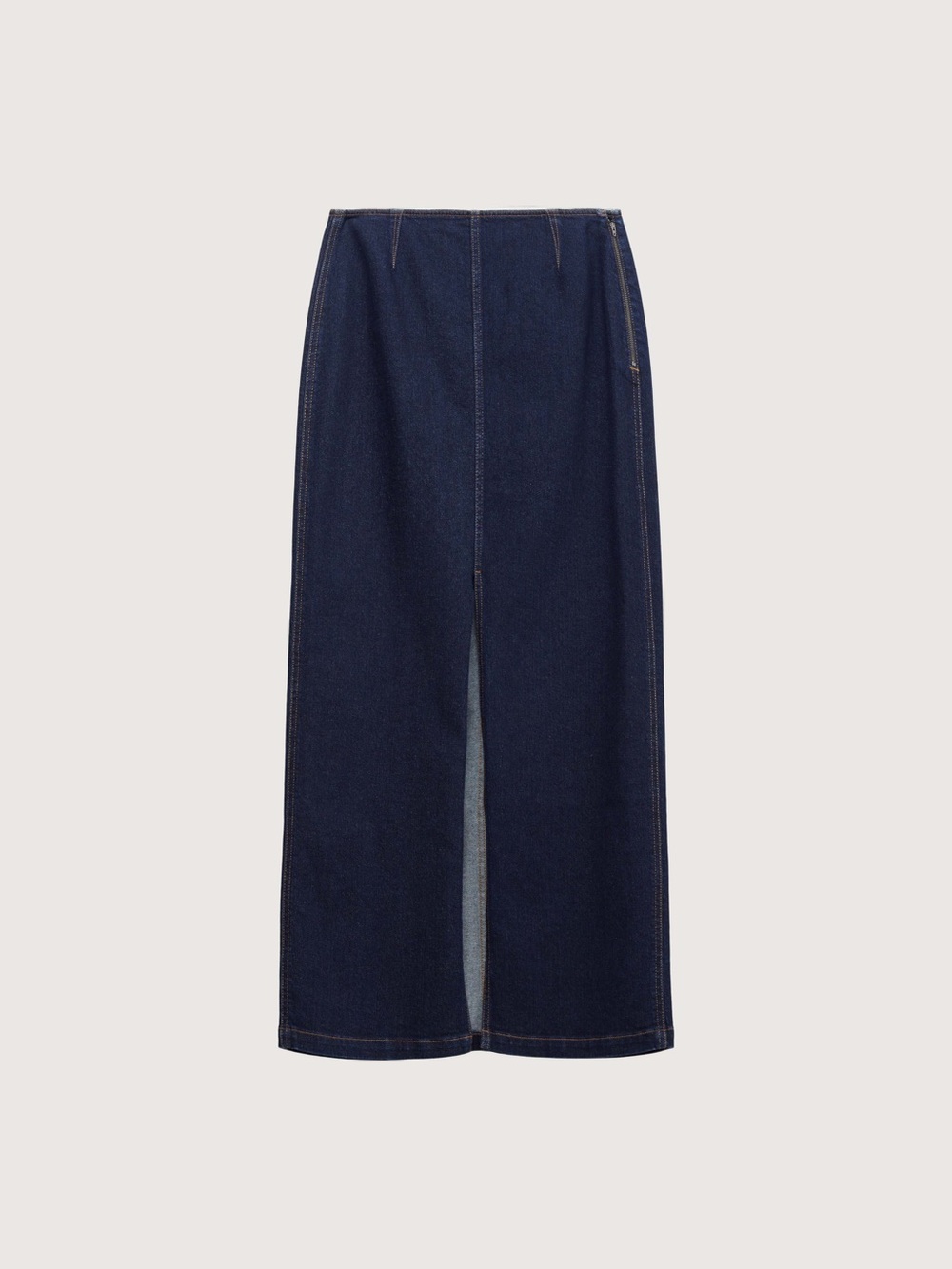 OAK + FORT Dark Blue Straight-Leg Denim Skirt with Front Slit